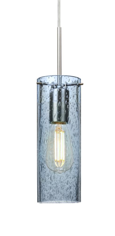 Besa, Juni 10 Cord Pendant, Blue Bubble, Satin Nickel, 1x4W LED Filament