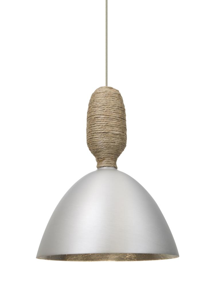 Besa Creed Cord Pendant, Satin Nickel With Silver Reflector, Satin Nickel Finish, 1x9