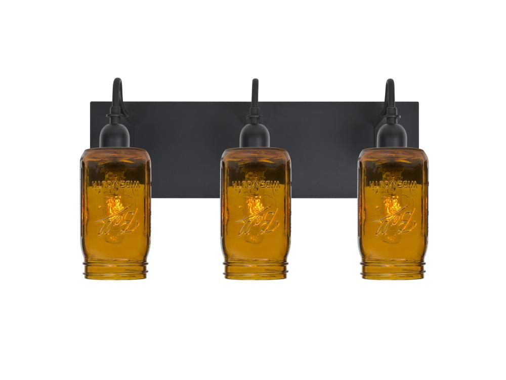 Besa Milo 4 Vanity, Amber, Black Finish, 3x60W Medium Base