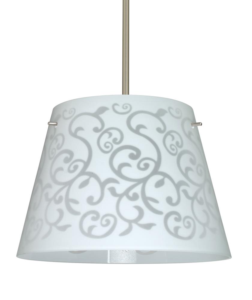 Besa Stem Pendant Amelia 15 Satin Nickel White Damask 3x100W A19