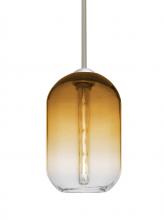 Besa Lighting 1TT-OMEGA12AM-EDIL-SN - Besa, Omega 12 Stem Pendant, Amber/Clear, Satin Nickel Finish, 1x4W LED Filament