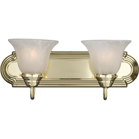 Two Light Polished Brass Marble Glass Vanity