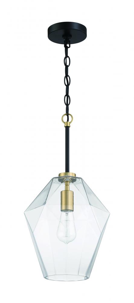 Avante Grand 1 Light Pendant in Flat Black/Satin Brass