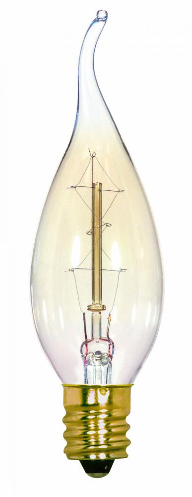 25 Watt CA8 Incandescent; Clear; 3000 Average rated hours; 100 Lumens; Candelabra base; 120 Volt