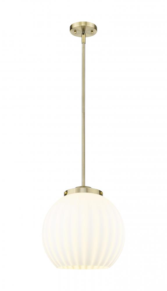 White Venetian - 1 Light - 14 inch - Antique Brass - Stem Hung - Pendant