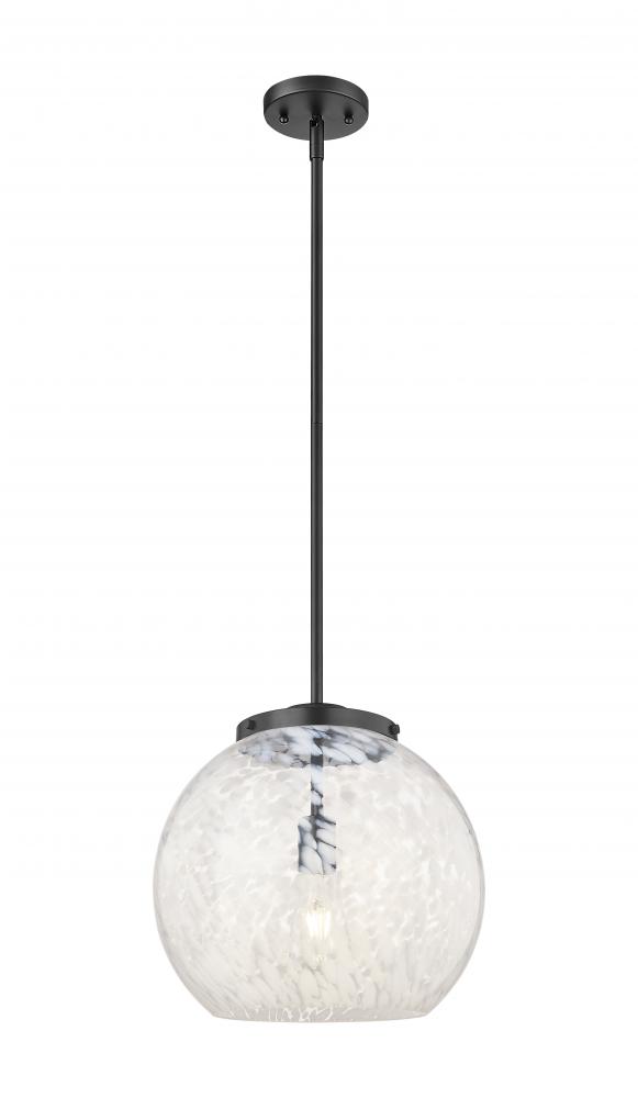 White Mouchette - 1 Light - 14 inch - Matte Black - Stem Hung - Pendant