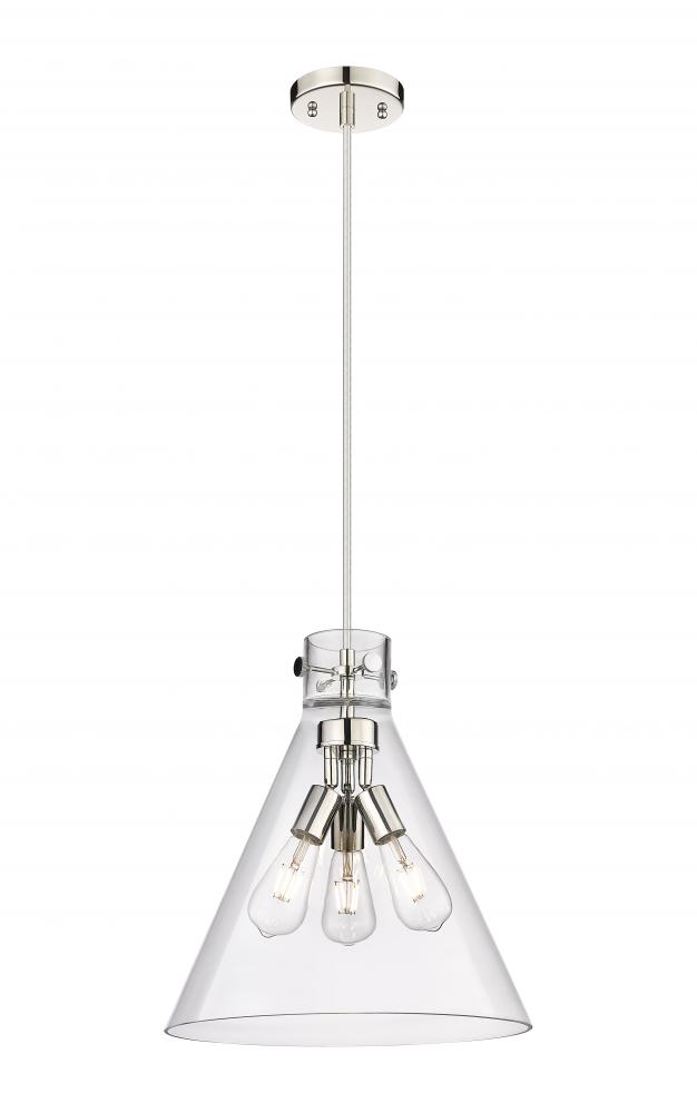 Newton Cone - 3 Light - 16 inch - Polished Nickel - Cord hung - Pendant