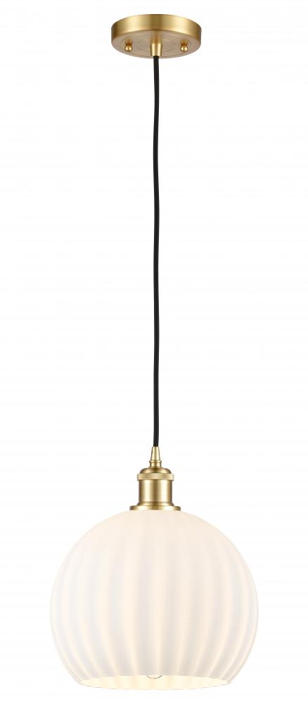 White Venetian - 1 Light - 10 inch - Satin Gold - Cord Hung - Mini Pendant