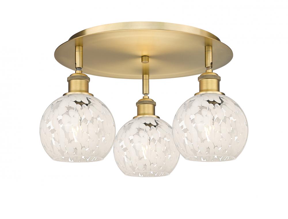 White Mouchette - 3 Light - 18 inch - Brushed Brass - Flush Mount