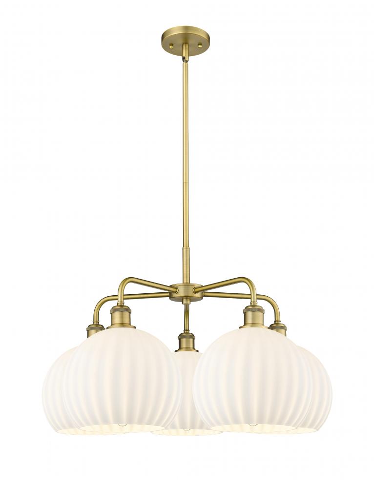 White Venetian - 5 Light - 28 inch - Brushed Brass - Chandelier