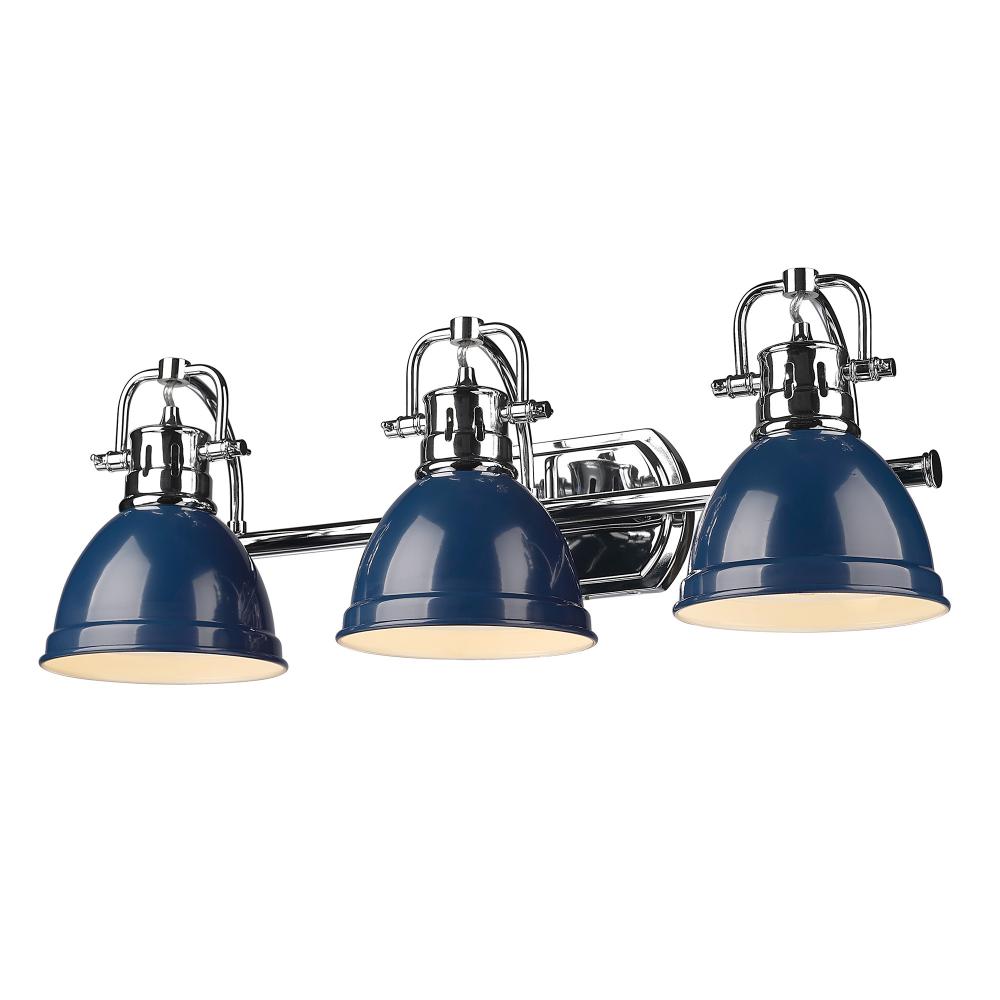 Duncan CH 3 Light Bath Vanity in Chrome with Navy Blue Shade