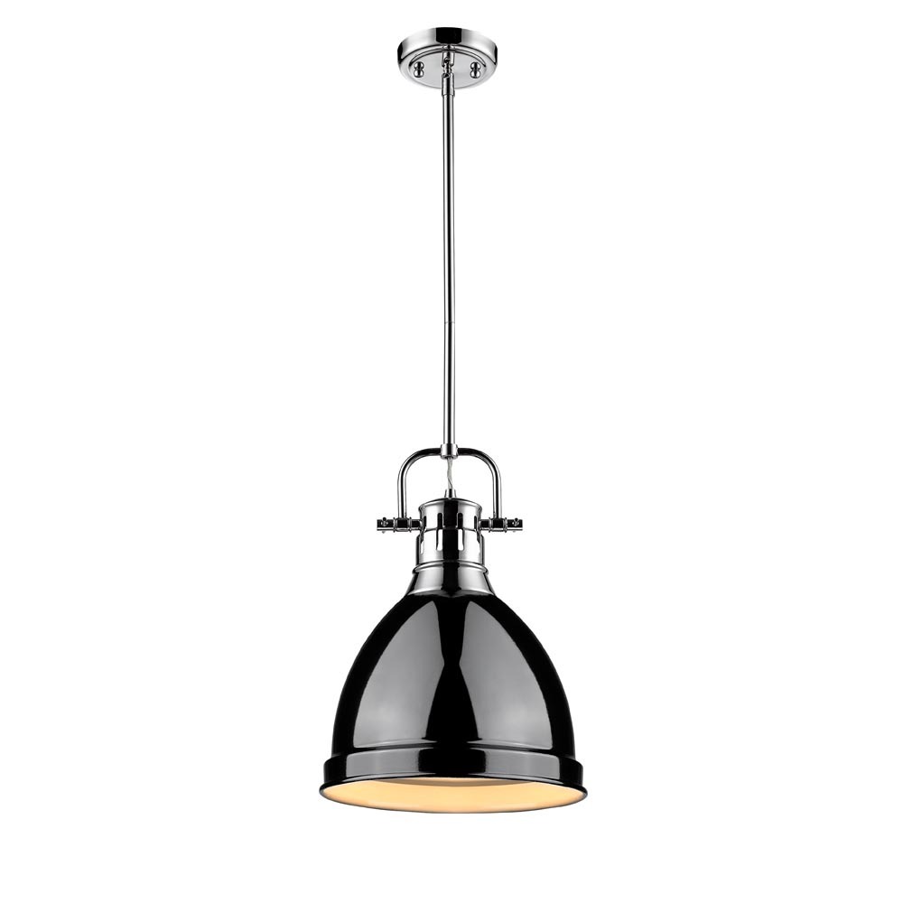 Duncan Small Pendant with Rod in Chrome with a Black Shade