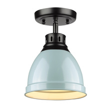 Golden 3602-FM BLK-SF - Duncan Flush Mount in Matte Black with a Seafoam Shade