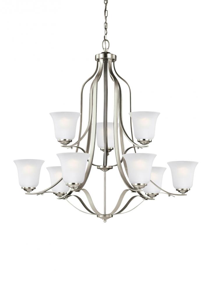 Emmons traditional 9-light LED indoor dimmable ceiling chandelier pendant light in brushed nickel si