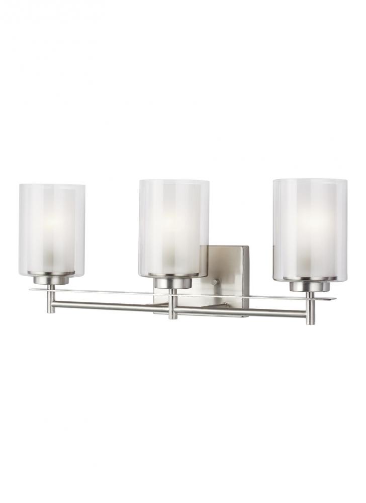 Elmwood Park traditional 3-light LED indoor dimmable bath vanity wall sconce in brushed nickel silve