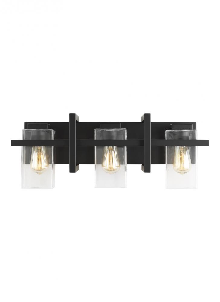 Mitte transitional 3-light indoor dimmable bath vanity wall sconce in midnight black finish with cle