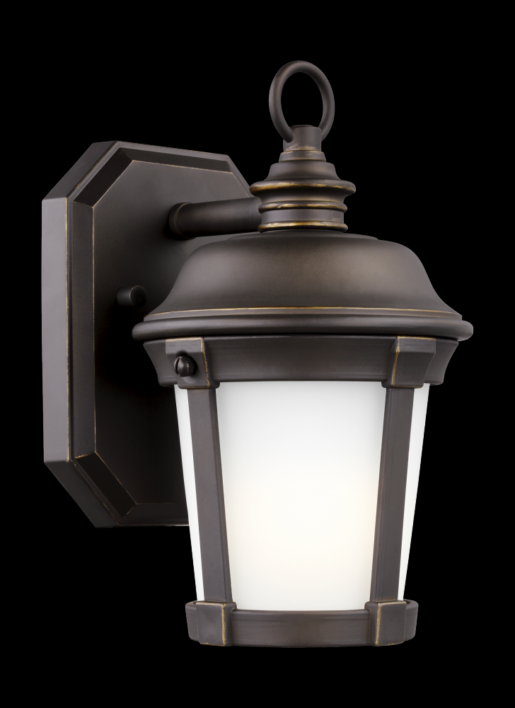 Calder traditional 1-light LED outdoor exterior small wall lantern sconce in antique bronze finish w