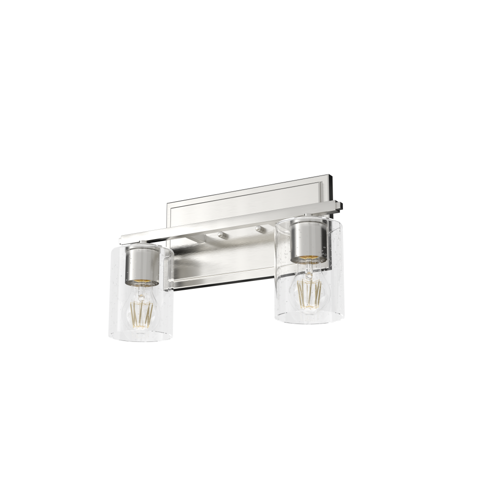 Hunter Kerrison Brushed Nickel with Seeded Glass 2 Light Bathroom Vanity Wall Light Fixture