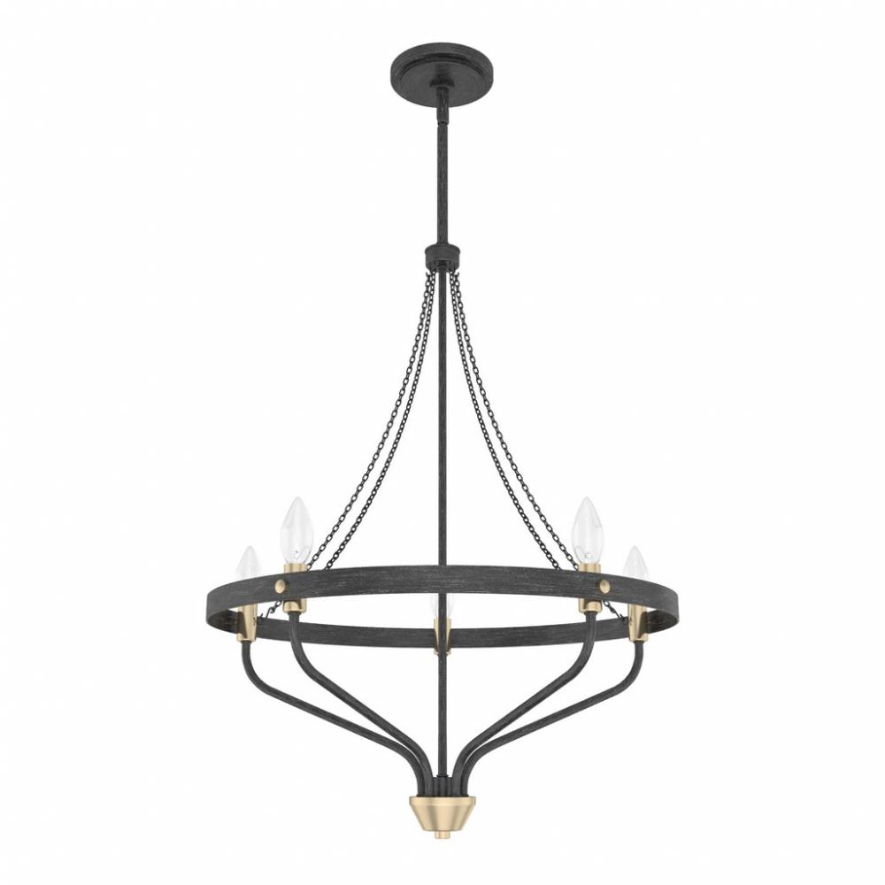 Hunter Merlin Rustic Iron and Alturas Gold 5 Light Small Chandelier Ceiling Light Fixture