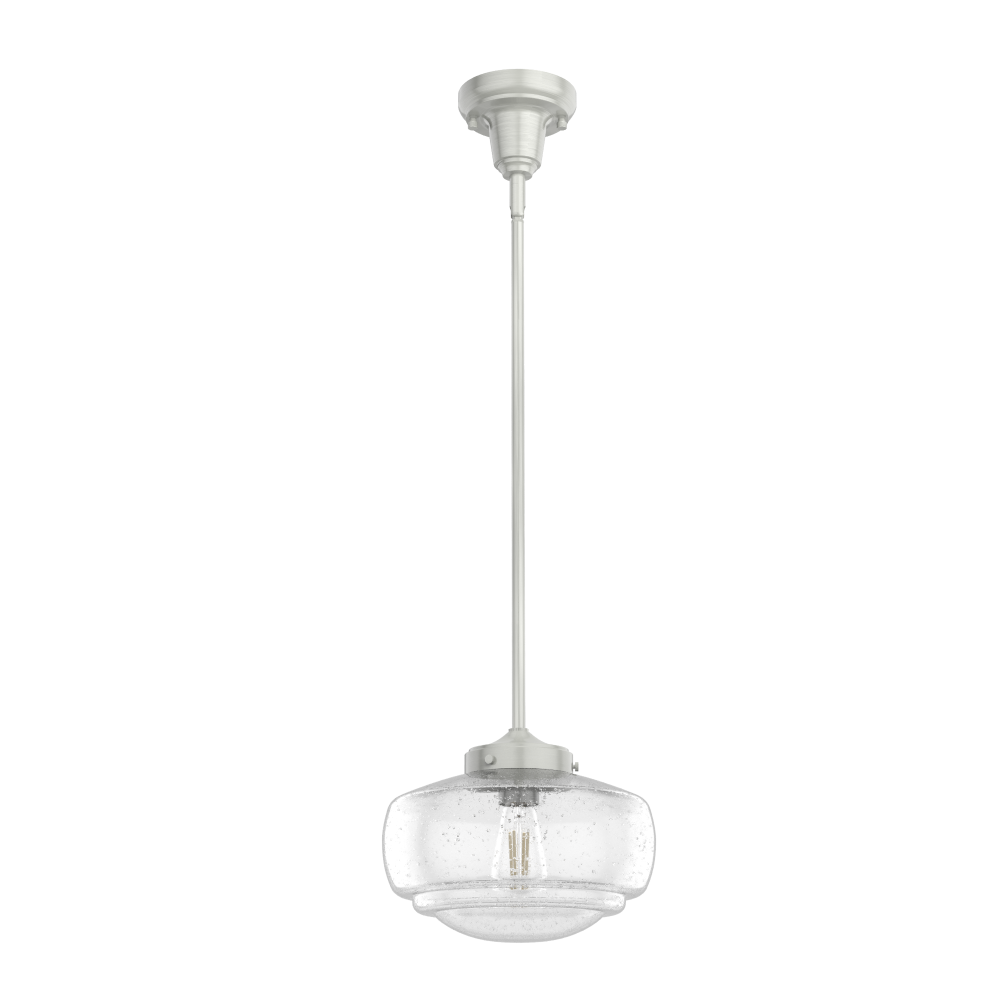 Hunter Saddle Creek Brushed Nickel with Seeded Glass 1 Light Pendant Ceiling Light Fixture