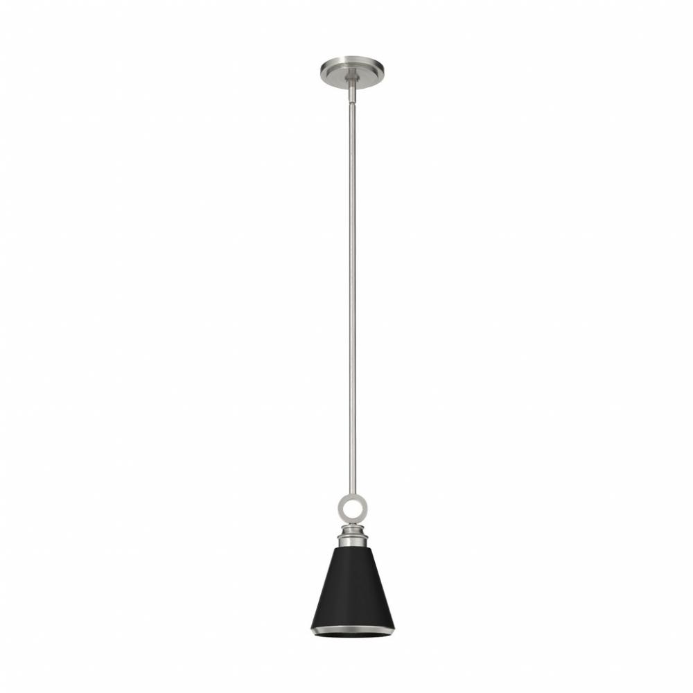 Hunter Klein Brushed Nickel and Flat Matte Black 1 Light Pendant Ceiling Light Fixture