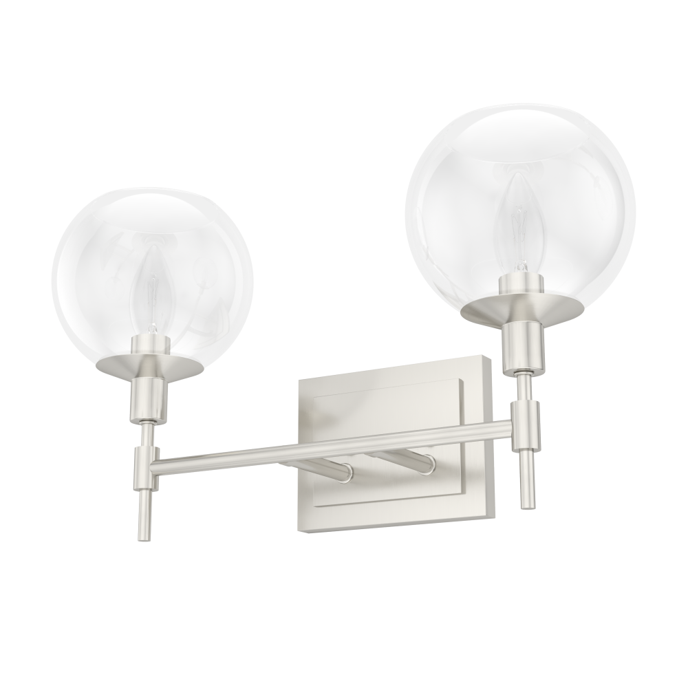 Hunter Xidane Brushed Nickel with Clear Glass 2 Light Bathroom Vanity Wall Light Fixture