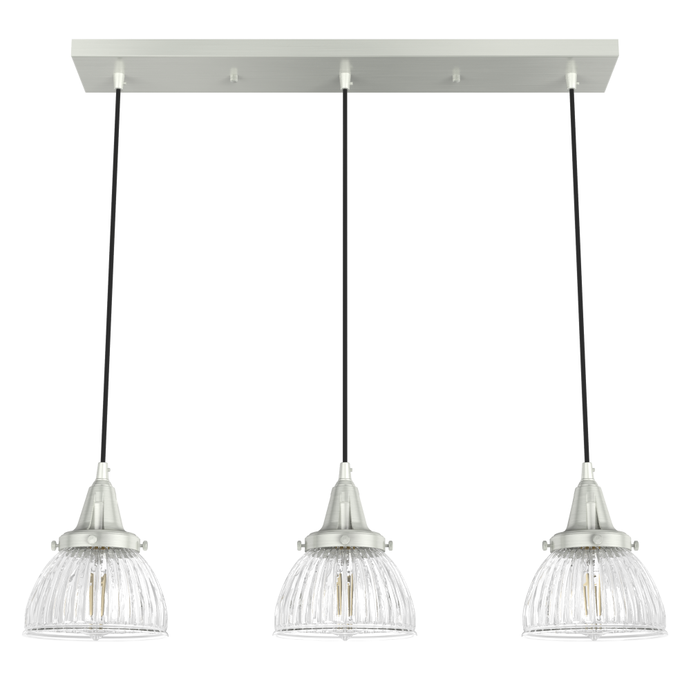 Hunter Cypress Grove Brushed Nickel with Clear Holophane Glass 3 Light Pendant Cluster Ceiling Light