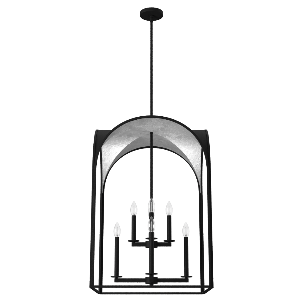 Hunter Dukestown Natural Black Iron and Silver Leaf 8 Light Extra Large Pendant Ceiling Light