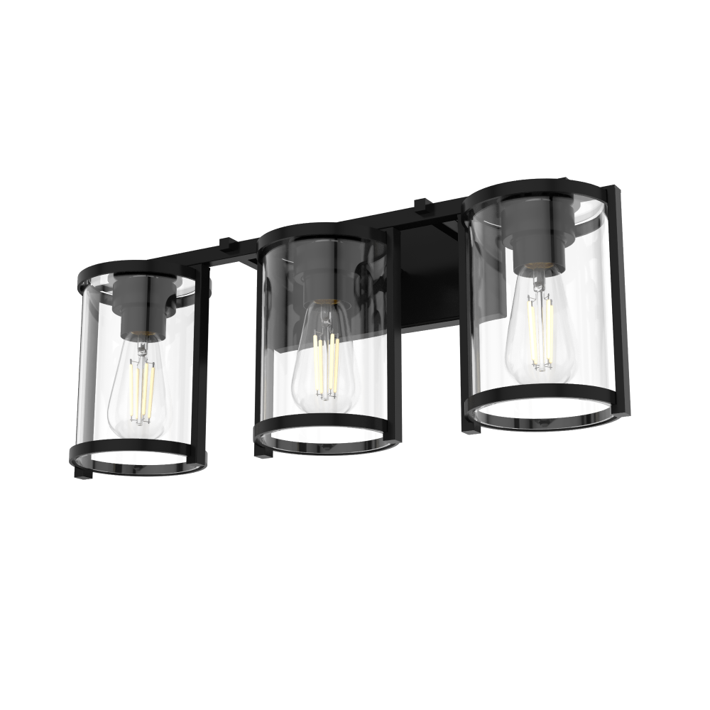 Hunter Astwood Matte Black with Clear Glass 3 Light Bathroom Vanity Wall Light Fixture