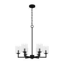 Hunter 19534 - Hunter Kerrison Natural Black Iron with Seeded Glass 6 Light Chandelier Ceiling Light Fixture