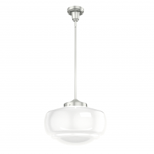 Hunter 19194 - Hunter Saddle Creek Brushed Nickel with Cased White Glass 1 Light Pendant Ceiling Light Fixture