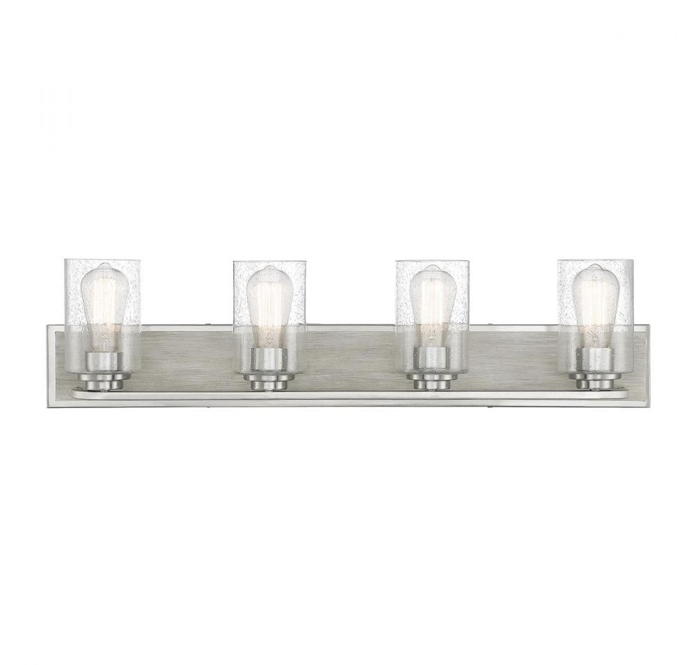 Sheppard 4-Light Bathroom Vanity Light in Satin Nickel with Greywood