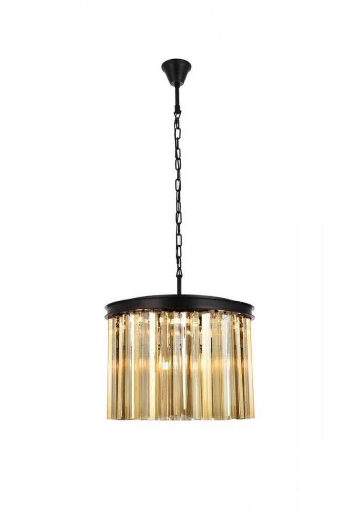 Sydney 6 Light Matte Black Pendant Golden Teak (Smoky) Royal Cut Crystal