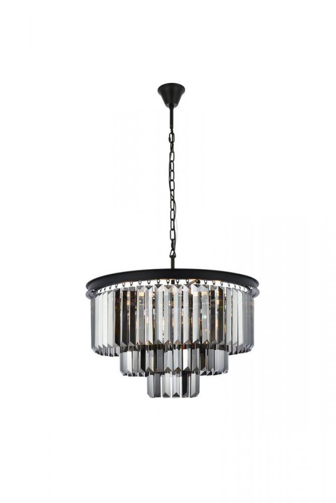 Sydney 9 Light Matte Black Chandelier Silver Shade (Grey) Royal Cut Crystal