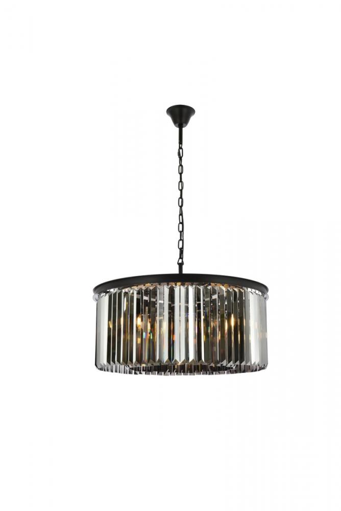 Sydney 8 Light Matte Black Chandelier Silver Shade (Grey) Royal Cut Crystal