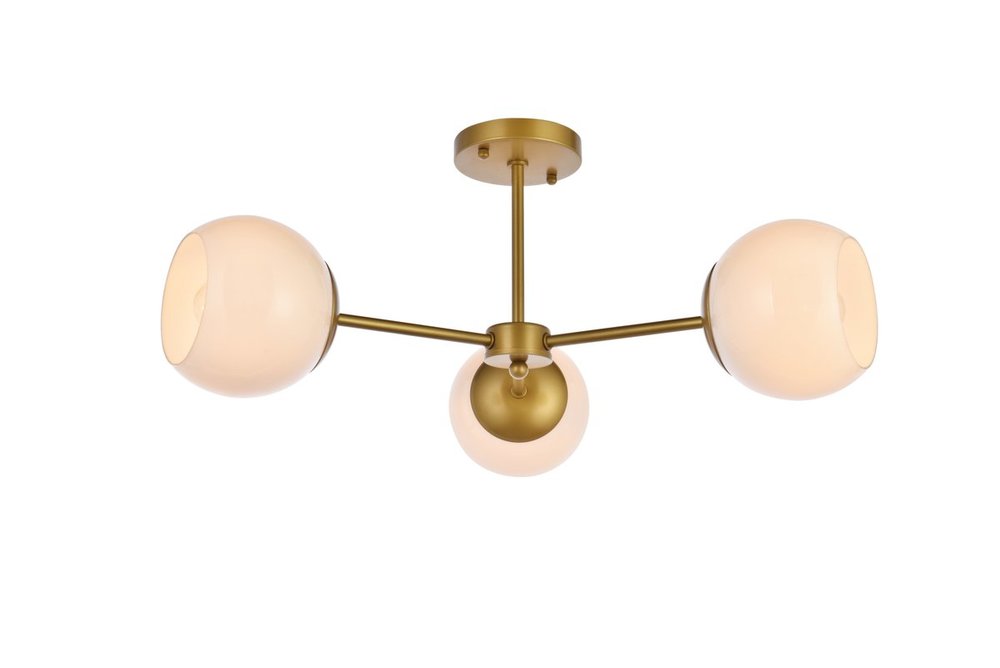 Briggs 26 inch flush mount in brass with white shade