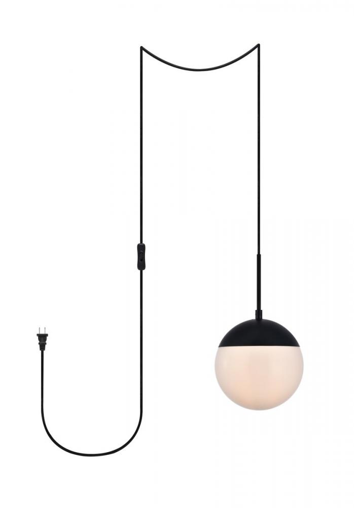 Eclipse 1 Light Black Plug in Pendant with Frosted White Glass