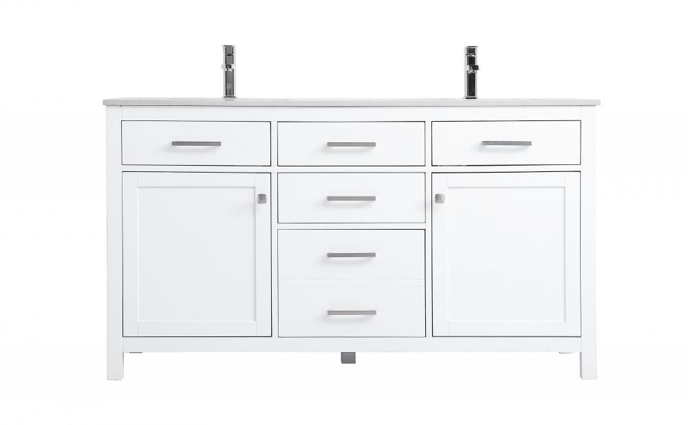 60 Inch Double Bathroom Vanity in White