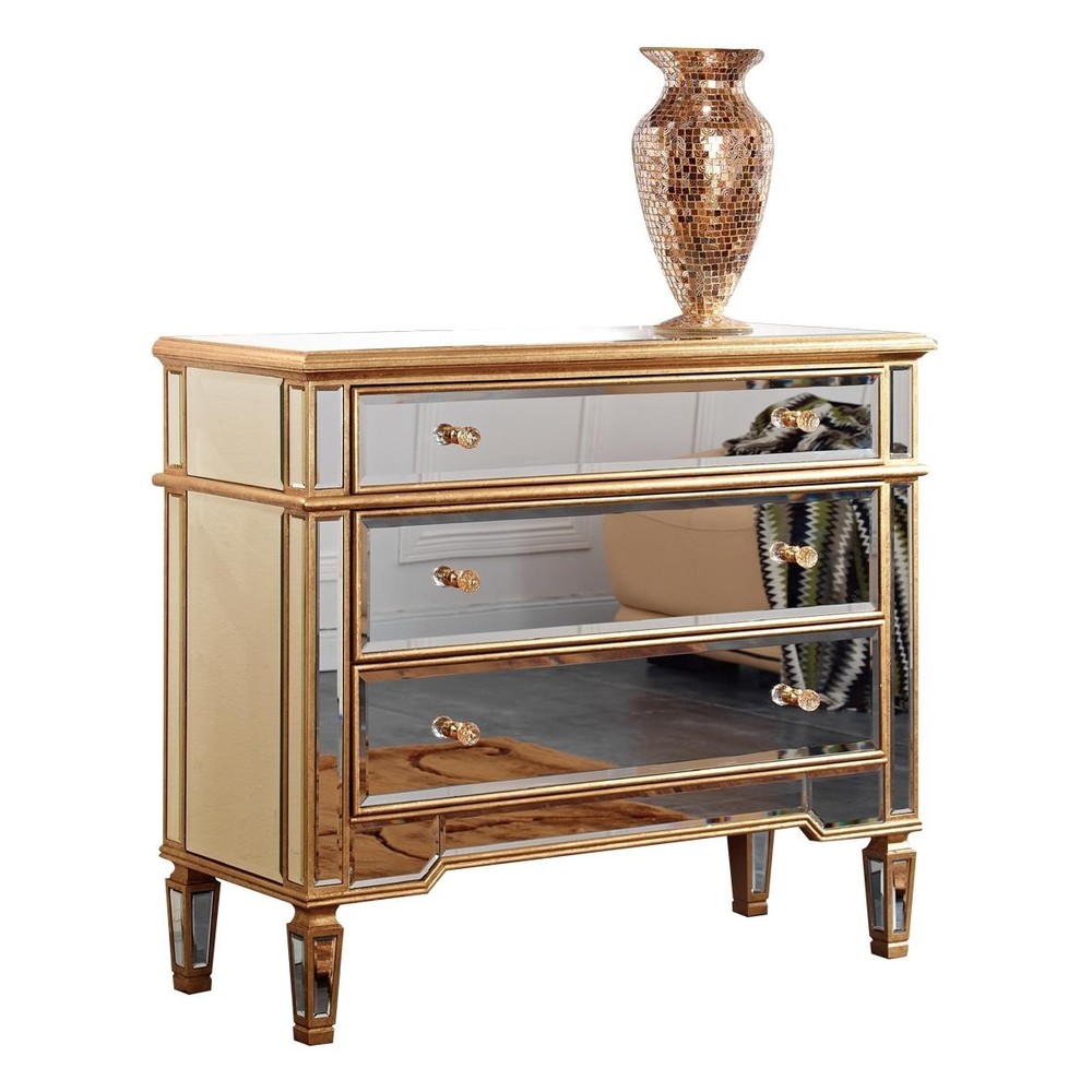 3 Drawer Cabinet 42 in. x 16 in. x 36 in. in Gold Leaf