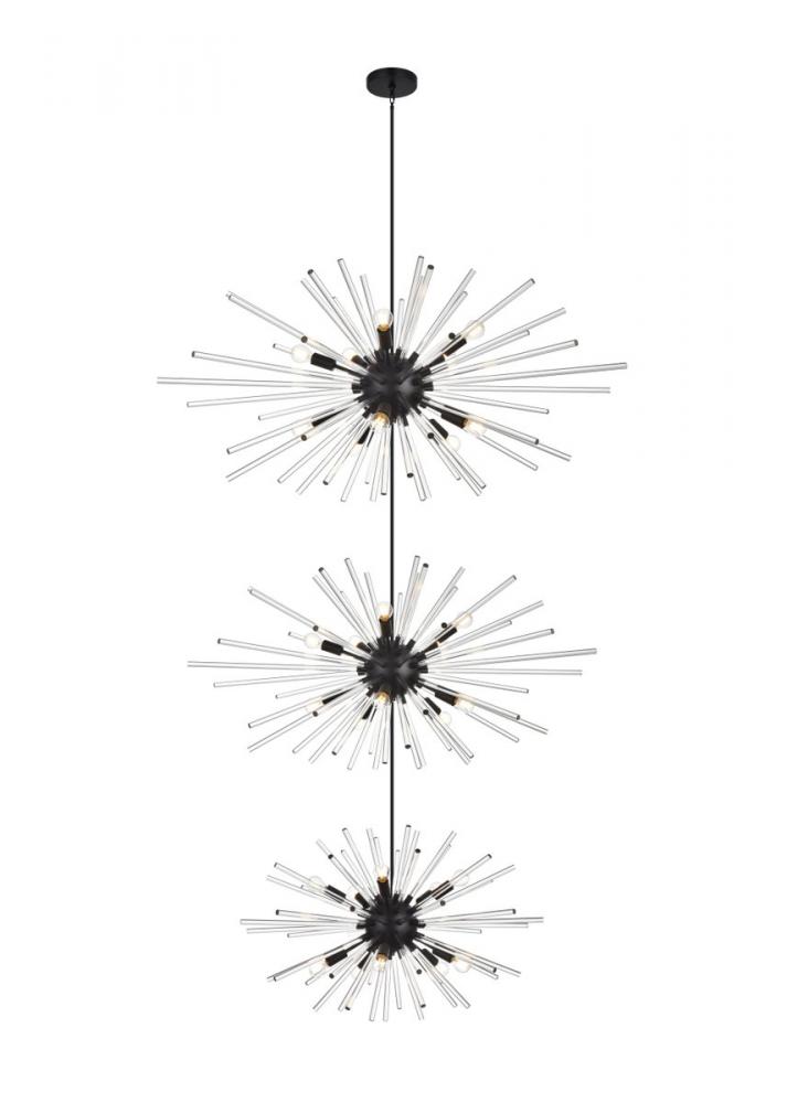 Sienna 46 Inch Three Tiers Crystal Starburst Chandelier in Black