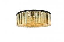 Elegant 1208F43MB-GT/RC - Sydney 10 Light Matte Black Flush Mount Golden Teak (Smoky) Royal Cut Crystal