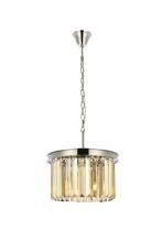 Elegant 1238D16PN-GT/RC - Sydney 3 Light Polished Nickel Pendant Golden Teak (Smoky) Royal Cut Crystal