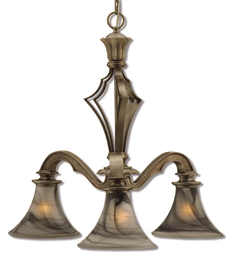 Three Light Burnished Silver Down Chandelier